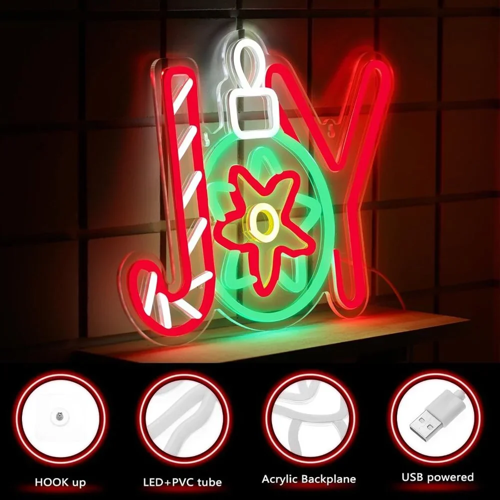 Christmas Joy Neon Sign Led Candy Dimmable Light Up Sign for Party Kids Gift